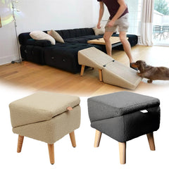 Pet Step Footstool | Plush Upholstered | Cats & Dogs | Khaki & Black