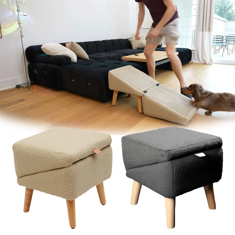 Pet Step Footstool | Plush Upholstered | Cats & Dogs | Khaki & Black