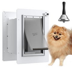 Pet Door for Wall with Secure Aluminum Lock Steel Frame and Telescoping Tunnel Double Silicone Flaps Dog Doggy Door and Cat Door Suitable for All Pets Strong & Durable (Pets Up to 12 Lb) -Small