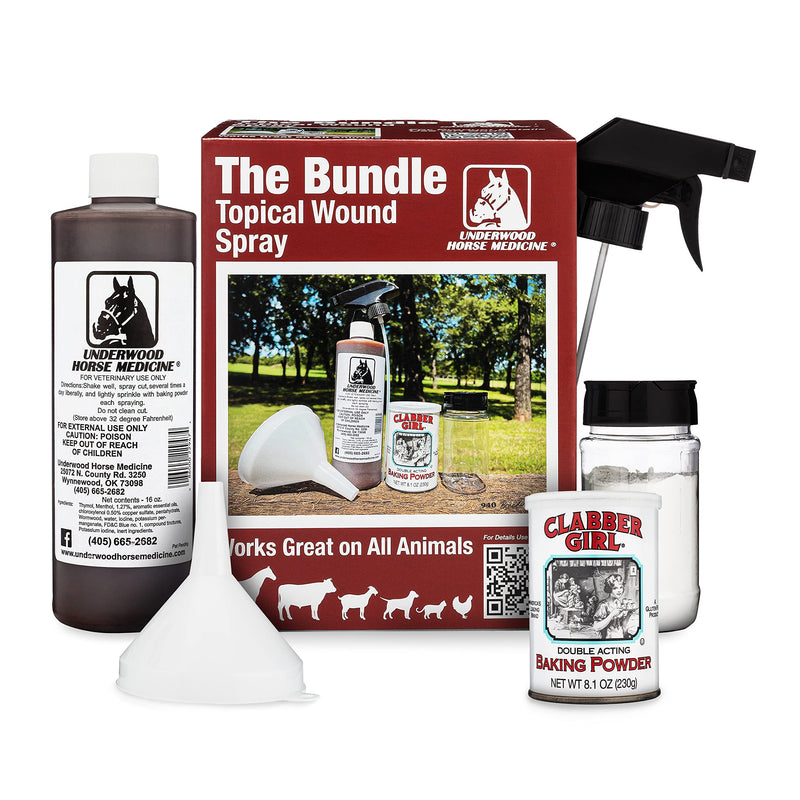 Topical Wound Spray Kit - 16oz Refill Bottle w/Baking Powder Funnel Spray Trigger & Shaker - Pet First Aid Kit – Equine First Aid Kit for Horses – Antiseptic Spray for Wounds – Horse First Aid Kit