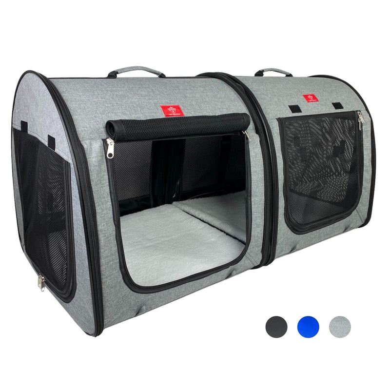 One for Pets Portable 2-in-1 Double Pet Kennel/Shelter Fabric Black/Royal Blue 20