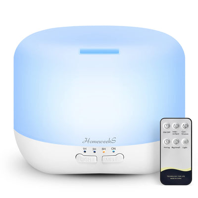 Aromatherapy Essential Oil Diffuser for Room: 500ml Colorful Aroma Air Humidifier with Adjustable Cool Mist Mode Waterless Auto Off Ultrasonic Diffusers for Large Room Home Office(White)