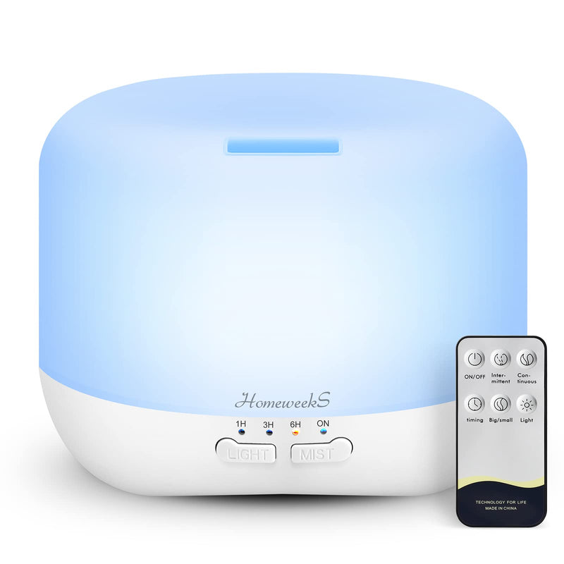 Aromatherapy Essential Oil Diffuser for Room: 500ml Colorful Aroma Air Humidifier with Adjustable Cool Mist Mode Waterless Auto Off Ultrasonic Diffusers for Large Room Home Office(White)