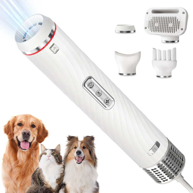 Discala Dog Dryer Dog Grooming Blow Dryer Kit with Slicker Brush for Pet High Velocity Blow Dryer for Dogs with Adjustable Speed and Temperature for Dog Grooming Supplies and Home Use White