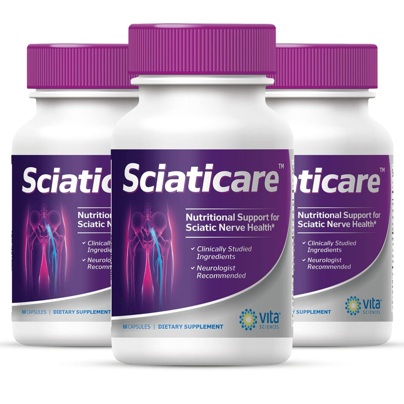 Vita Sciences Sciaticare Nerve Soothing Supplement Vitamins with Natural R-ALA Form 40X Strength NOT Synthetic Alpha Lipoic Acid (ALA) - Lower Lumbar Sciatic Hip Thigh Leg Foot 3 Pack