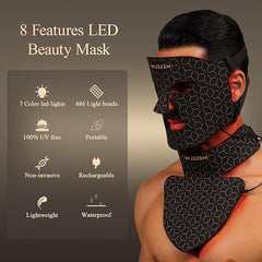 Megelin LED Face & Neck Mask - 8 Features, 7 Color LED lights, 486 light beads, worn lifestyle shot
