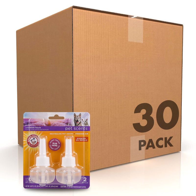 Arm & Hammer For Pets Scents Plug-in Scented Oil Refills in Lavender Fields Arm and Hammer Room Deodorizer for Homes with Pets 0.67 Fl Oz x 60 (Pack of 30 60 Count Total)