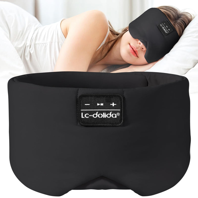 LC-dolida Sleep Mask with Bluetooth Headphones Ice Silk Sleep Mask with Bluetooth 5.4 Total Blackout Eye Mask for Sleeping Soft Sleep Mask for Women Men All Night Sleep Travel(Black)
