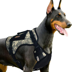LISPOO Multicam Tactical Dog Harness for Large Dogs No Pull Adjustable Dog Harness with Water Bottle Bag and Pocket Adjustable Reflective K9 Training Vests for Dogs for Training Walking Hiking L
