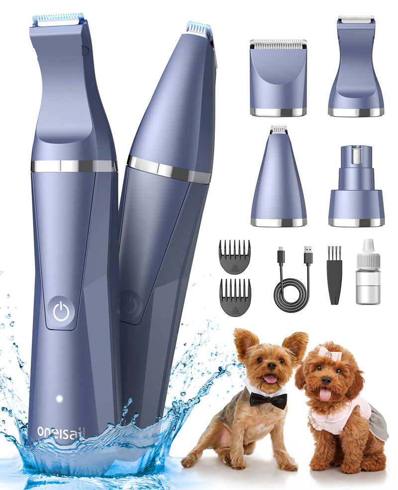 oneisall Small Dog Clippers Grooming Kit 4 in 1 Quiet Cordless Dog Paw Trimmer & Nail GrindersIPX7 Waterproof Dog Trimmers for Small Dogs