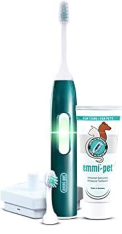 Emmi-pet Electric Toothbrush Set 2.0 for Pets. Healthier Teeth & Gums and Fresher Breath. Patented ultrasonic Technology Cleans Completely Silent no Vibration and no Brushing. Rechargeable