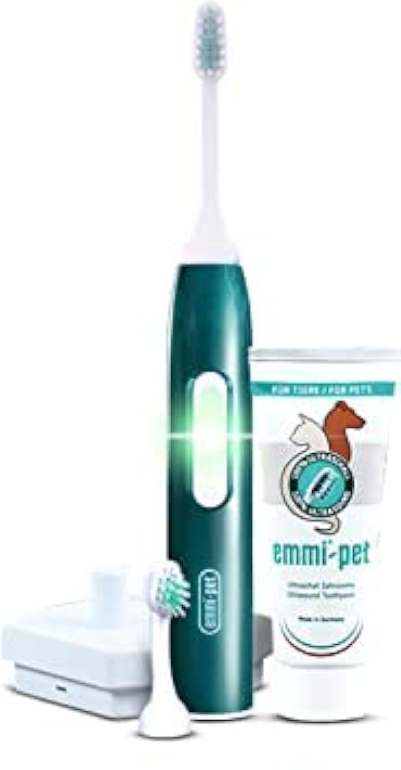 Emmi-pet Electric Toothbrush Set 2.0 for Pets. Healthier Teeth & Gums and Fresher Breath. Patented ultrasonic Technology Cleans Completely Silent no Vibration and no Brushing. Rechargeable
