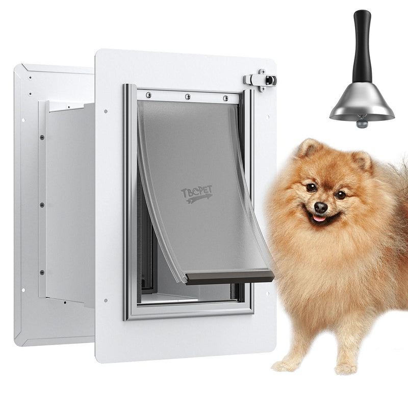 Pet Door for Wall with Secure Aluminum Lock Steel Frame and Telescoping Tunnel Double Silicone Flaps Dog Doggy Door and Cat Door Suitable for All Pets Strong & Durable (Pets Up to 12 Lb) -Small