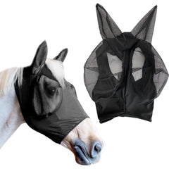 Soft Nylon Micromesh Horse Fly Mask | Fly Masks for Horses with Ears | Horse Fly Mask with Ears | Protection from Sun’s UV Rays | Comfortable Fly mesh mask with Breathable & Stretchy (Black Large)