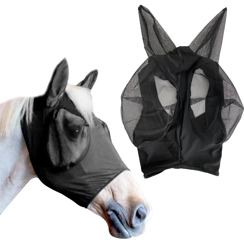 Soft Nylon Micromesh Horse Fly Mask | Fly Masks for Horses with Ears | Horse Fly Mask with Ears | Protection from Sun’s UV Rays | Comfortable Fly mesh mask with Breathable & Stretchy (Black Large)